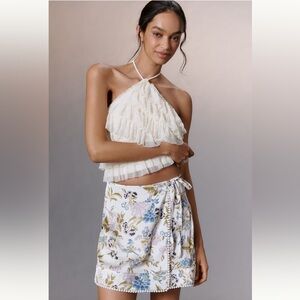 Anthropologie Maeve Printed Satin Wrap Mini Skirt